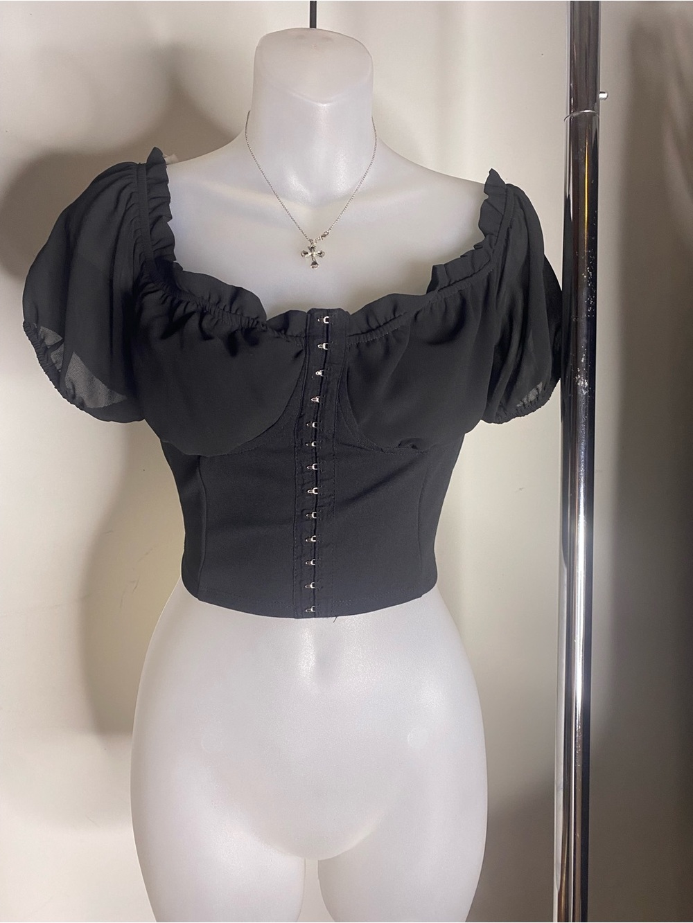 Chocolate Black Puff Sleeve Corset Crop Top